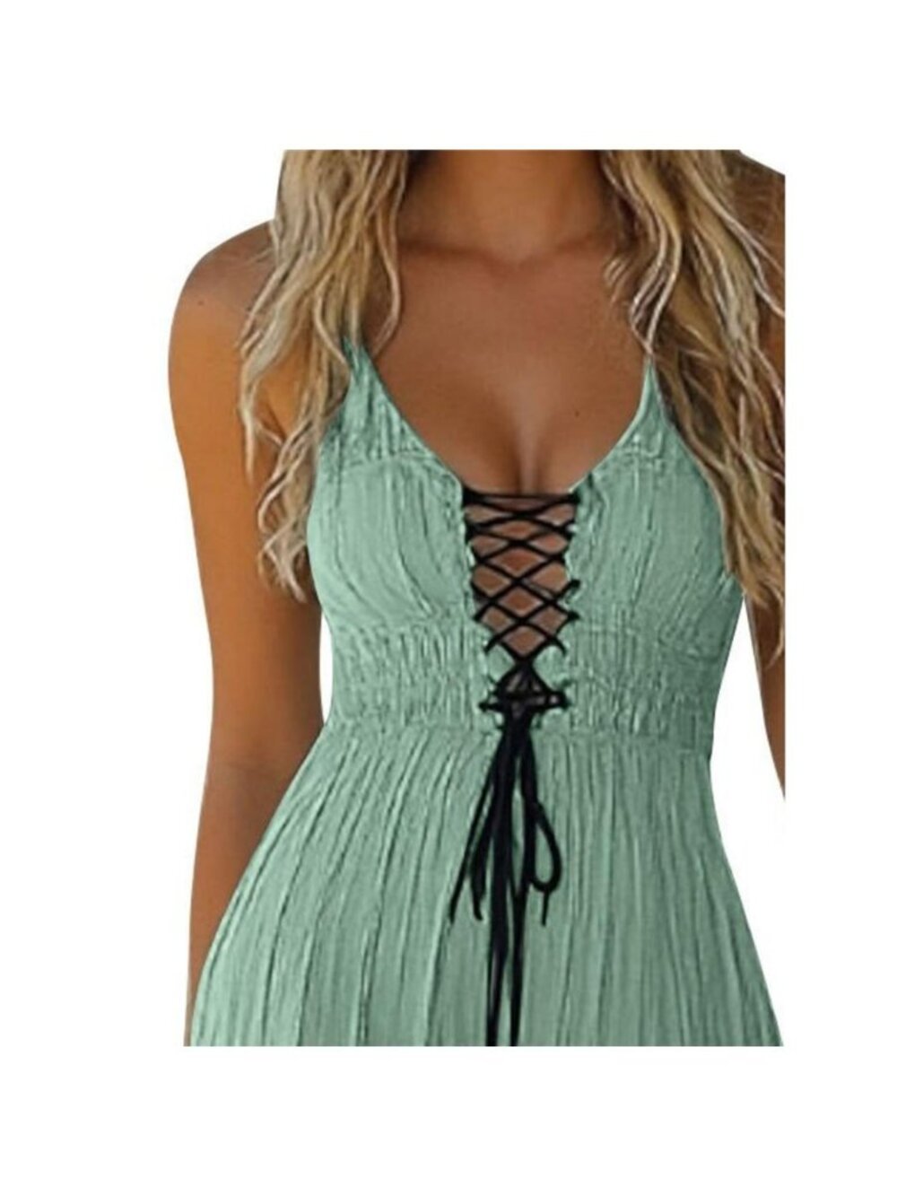 Lace-Up Front High-Low Ruffle Hem Dress - Picture 12 of 16